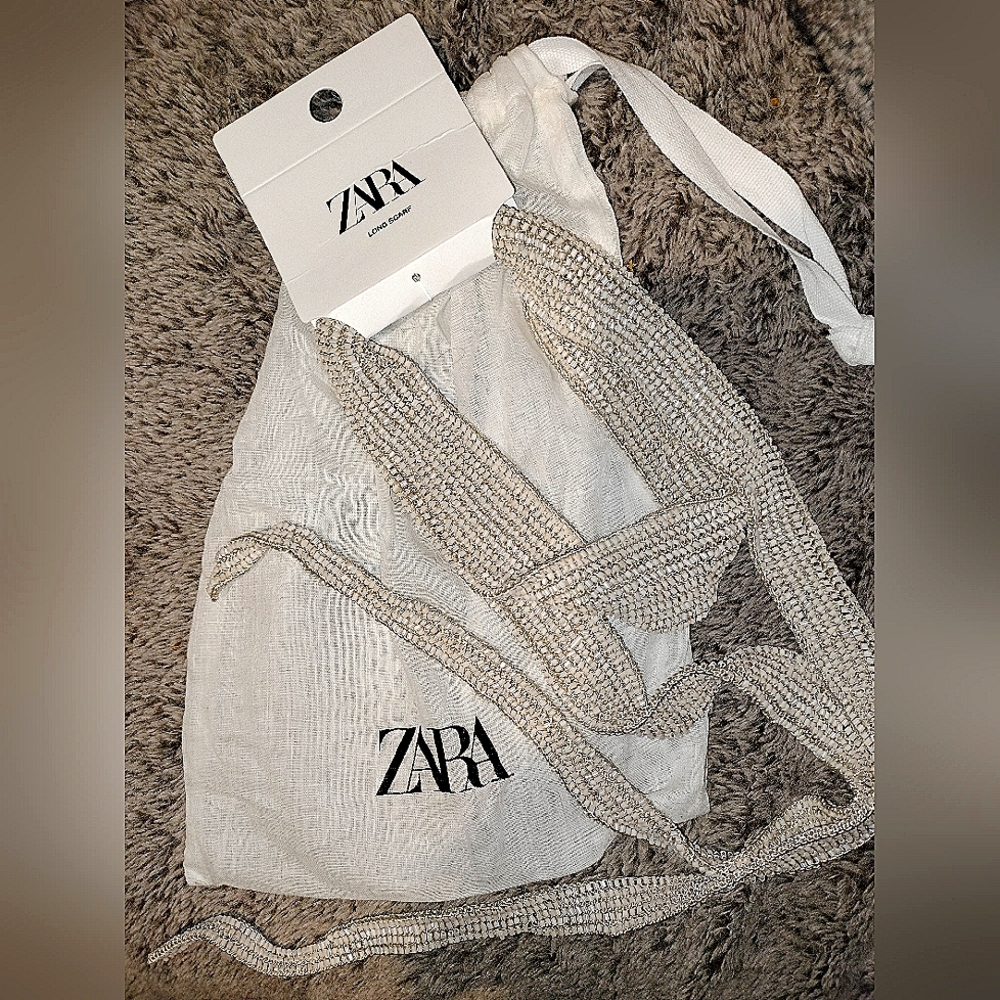 Zara BEADED FOULARD PRINT SCARF